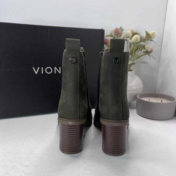 Vionic Truckee Leather Ankle Boots Dark Khaki Green J0721L2300 Women's 6.5M NWB - Picture 2 of 11